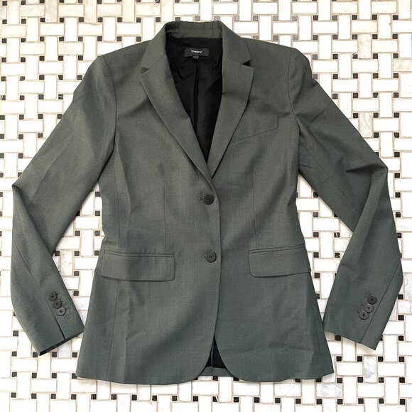 Theory Jackets & Blazers - NEW Theory Classic Blazer in beautiful Stretch Wool - Olive/Gray-Size 00